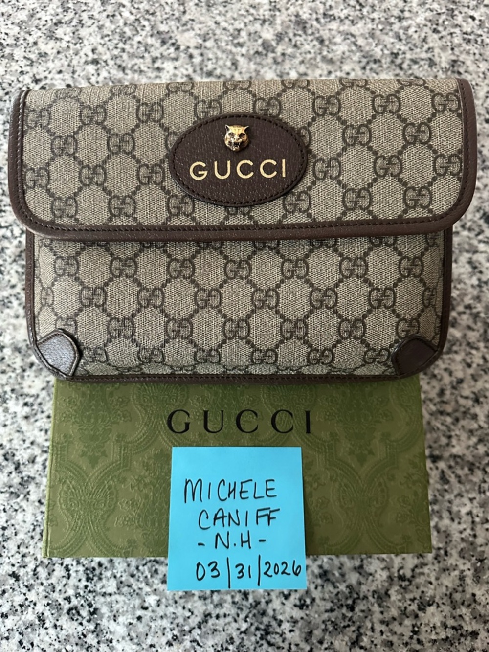 Gucci Beige Monogram Canvas Belt / Crossbody Bag. Original receipt/boxing
